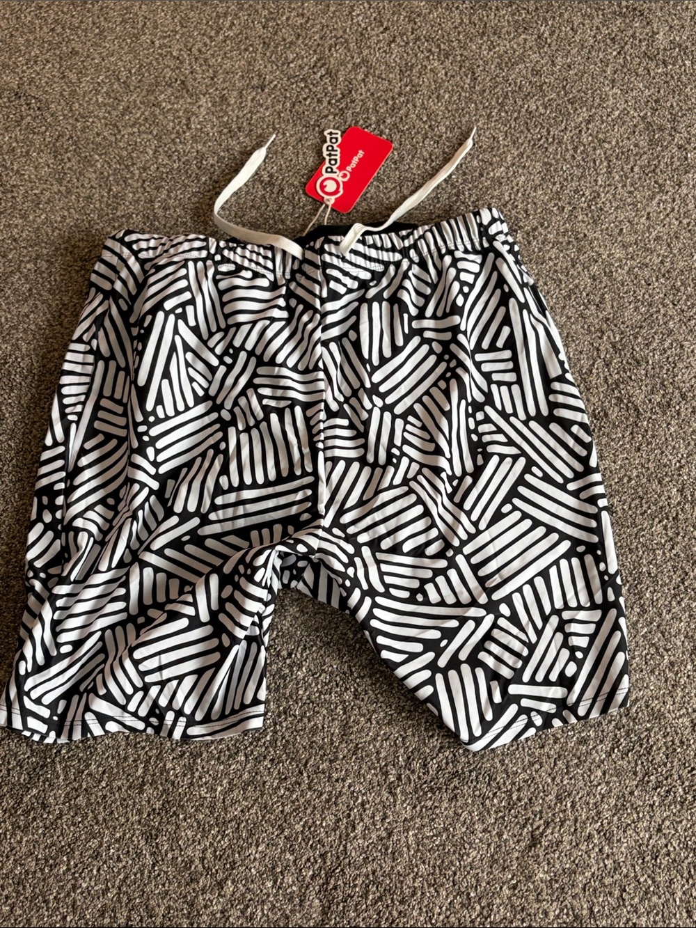 PatPat Black and White Geometric Swim Trunks